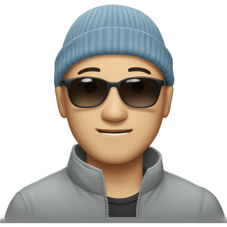 Bald chinese man wearing a beanie and sunglasses emoji