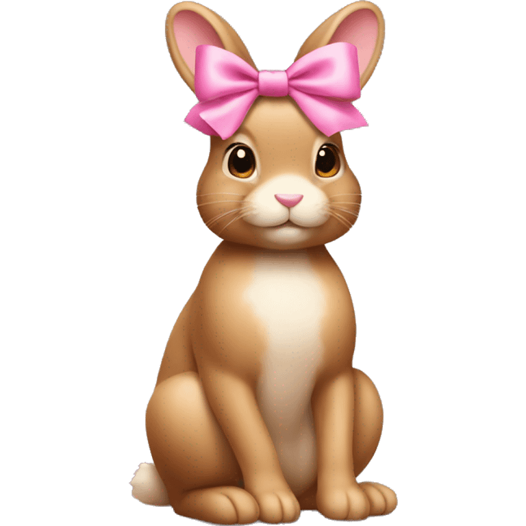 Light brown bunny sitting down wearing a small pink bow emoji