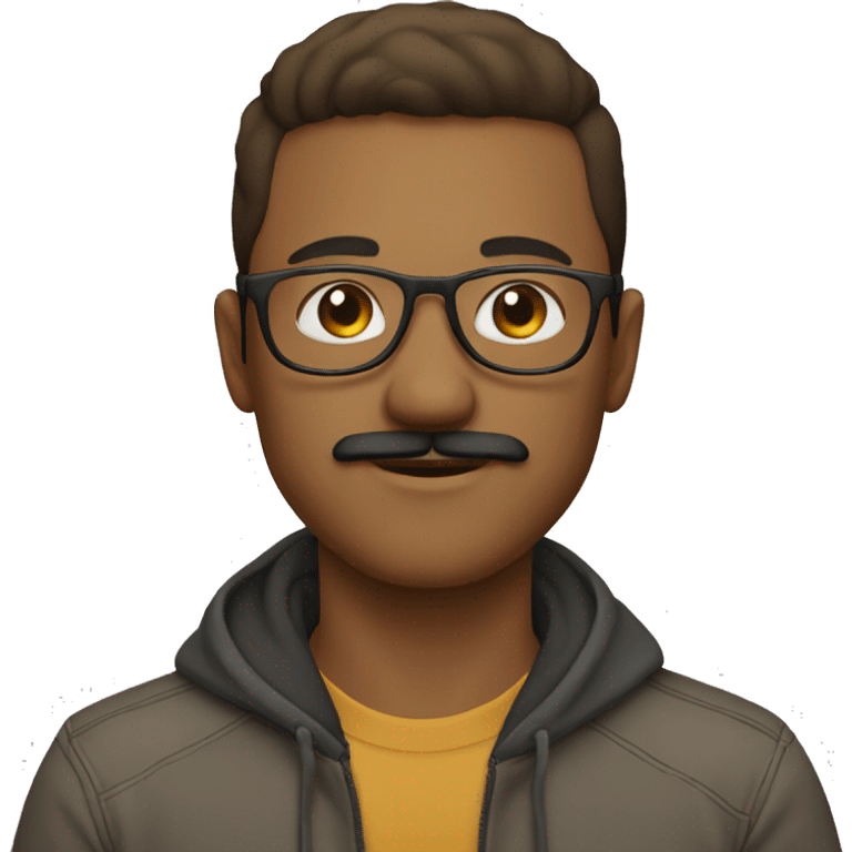 young man with moustache, light brown air and glasses emoji