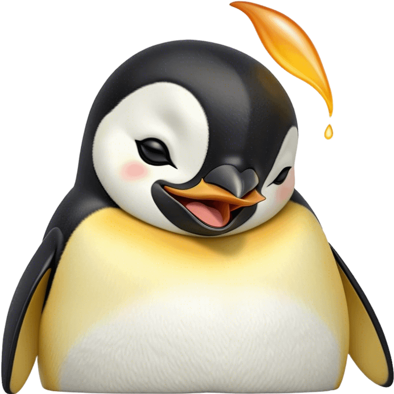 Cinematic Cute Yawning Emperor Penguin Portrait Emoji, Head tilted slightly with a dramatic, wide-open yawn, showcasing smooth, downy feathers with a striking contrast and sleepy, half-closed eyes, Simplified yet irresistibly adorable features, highly detailed, glowing with a soft, cozy polar glow, high shine, relaxed yet expressive, stylized with a touch of whimsical charm, soft glowing outline, capturing the essence of a drowsy yet affectionate arctic guardian that seems ready to stretch out and nap! emoji