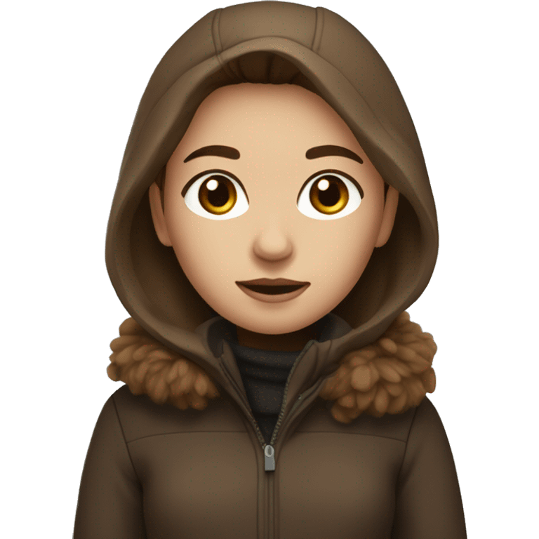 girl with brown hair and black eyes wearing a brown winter outfit emoji