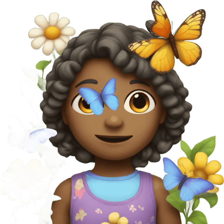 child with butterfly and flowers emoji