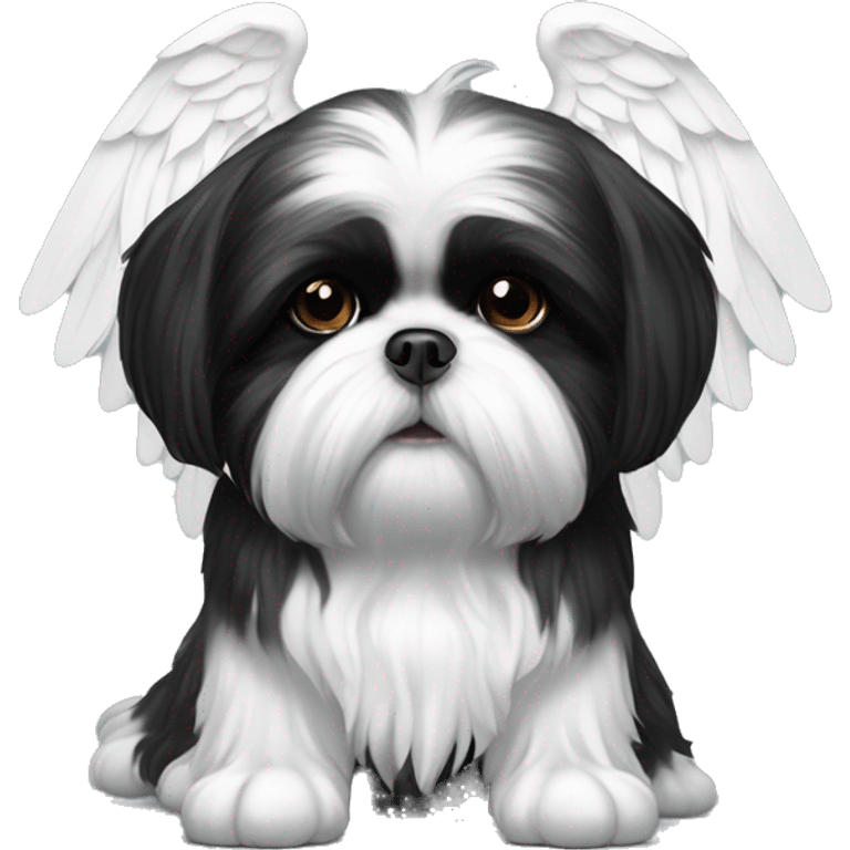 Black and white shih tzu with angel wings emoji