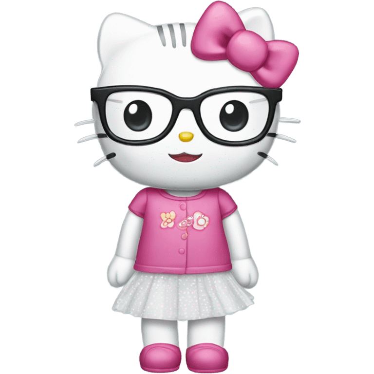 Hello kitty wearing clear glasses and skirt emoji