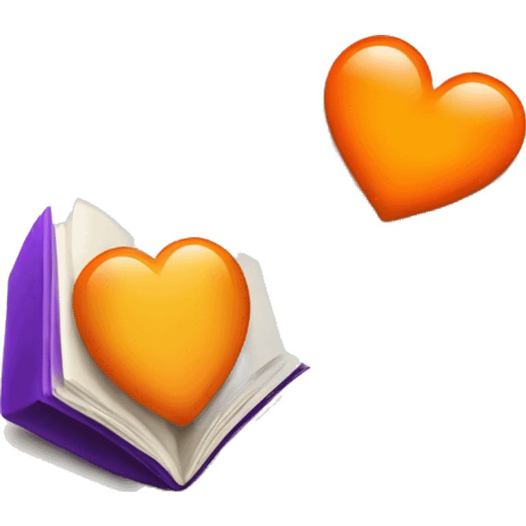 An open book with an orange and a purple heart above it. emoji