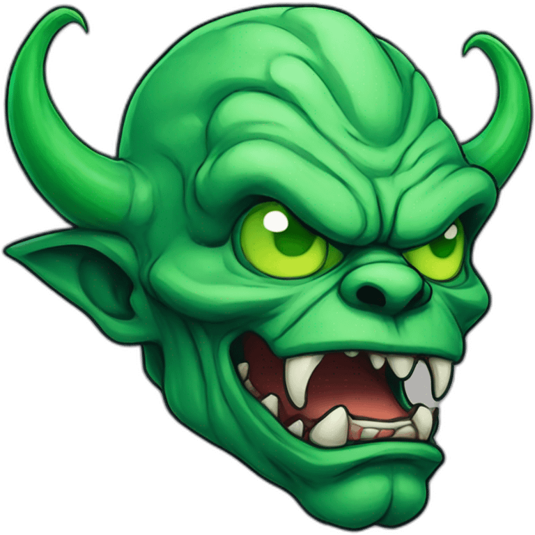 demons head of green evil monster, in the style of detailed comic book art, heavy outlines emoji