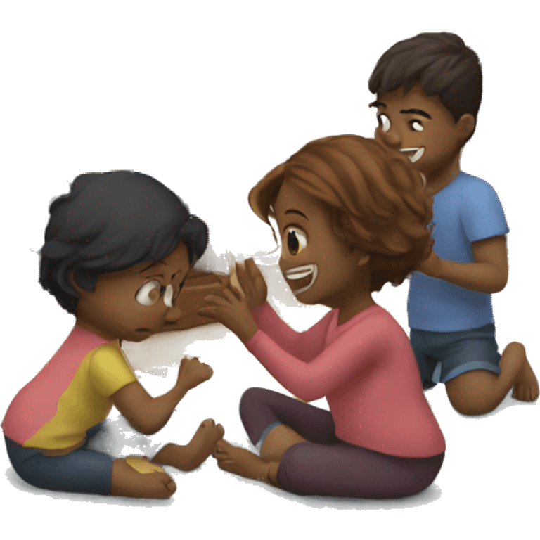 3 kids and a baby playing in front of a television emoji