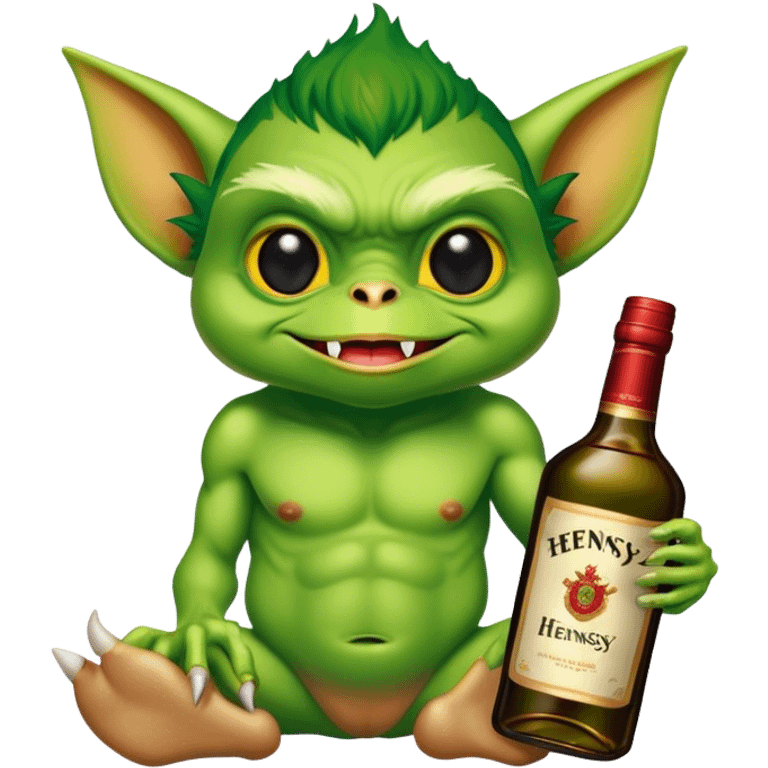 A gremlin holding a Hennessy bottle emoji