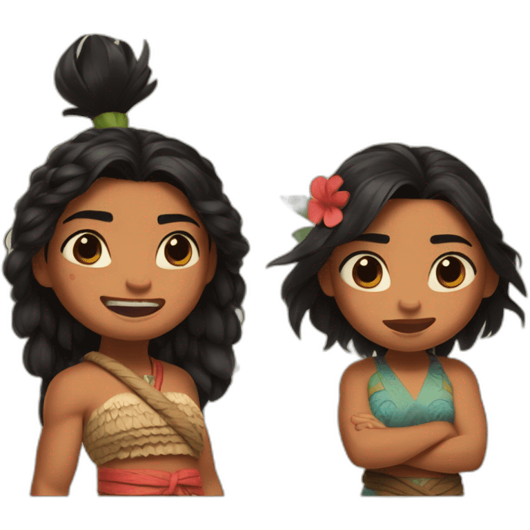 Moana fighting LILO and Stitch emoji