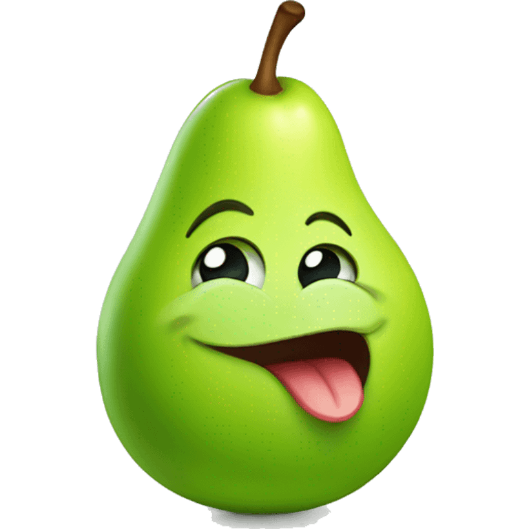 Green Cute pear with tongue emoji