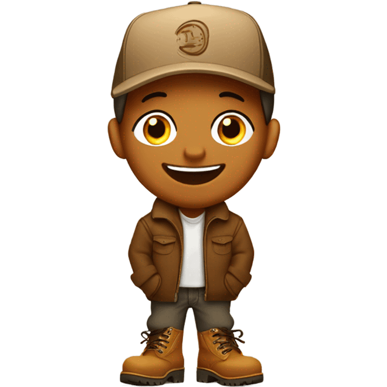 Laughing brown face with fitted cap and timberland boots emoji