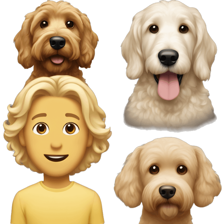 Goldendoodle with a white man man with brown hair and a white woman with blonde hair emoji