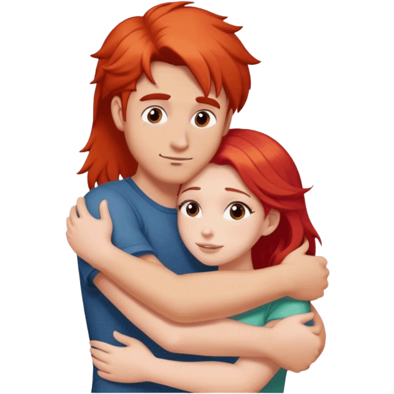 red-haired guy hugs a fair-haired girl emoji