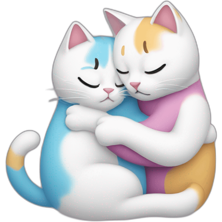 white and multicolor cats hugging emoji