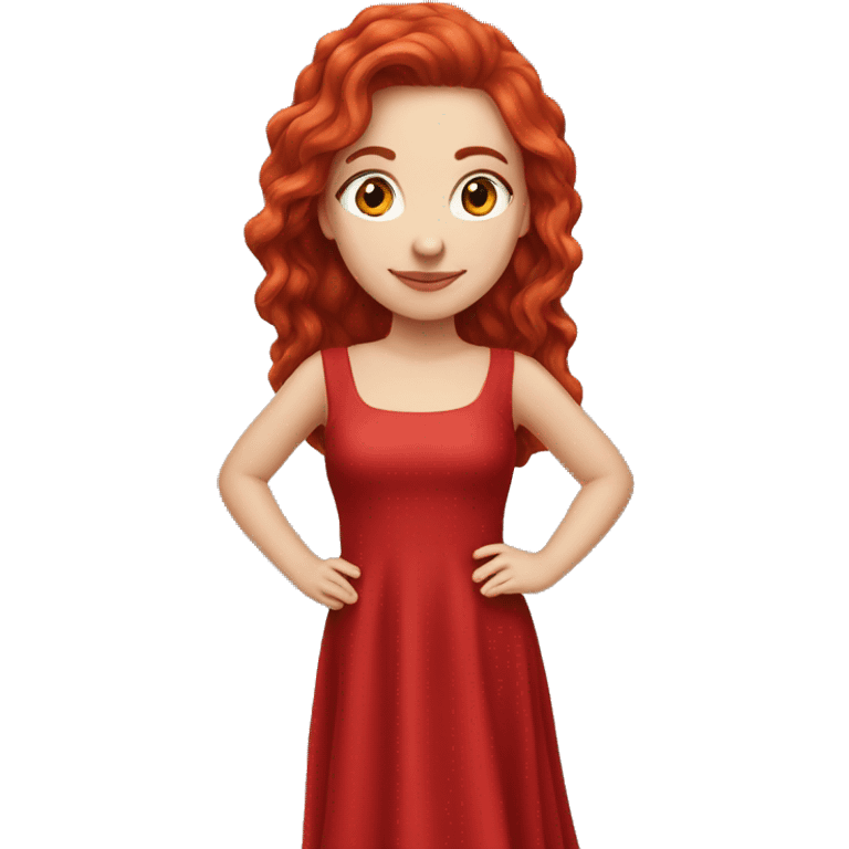 Fair-skin-elegant-girl-in-red-long-dress-with-long-red-hair emoji