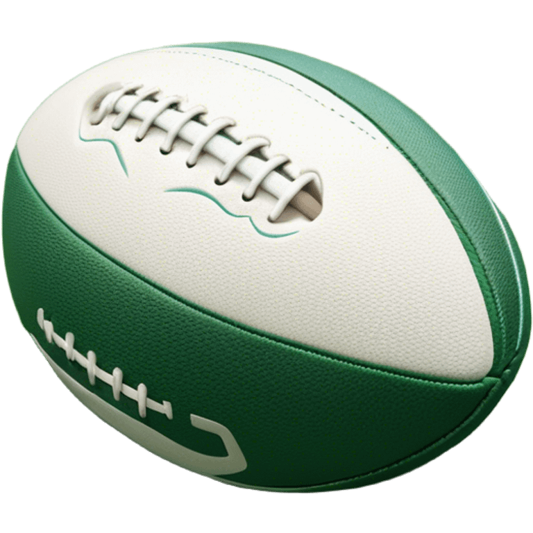 Cinematic Realistic image of a rugby ball resting on verdant turf, rendered with intricate stitching details and subtle weathering, bathed in warm, natural lighting that emphasizes its enduring character emoji