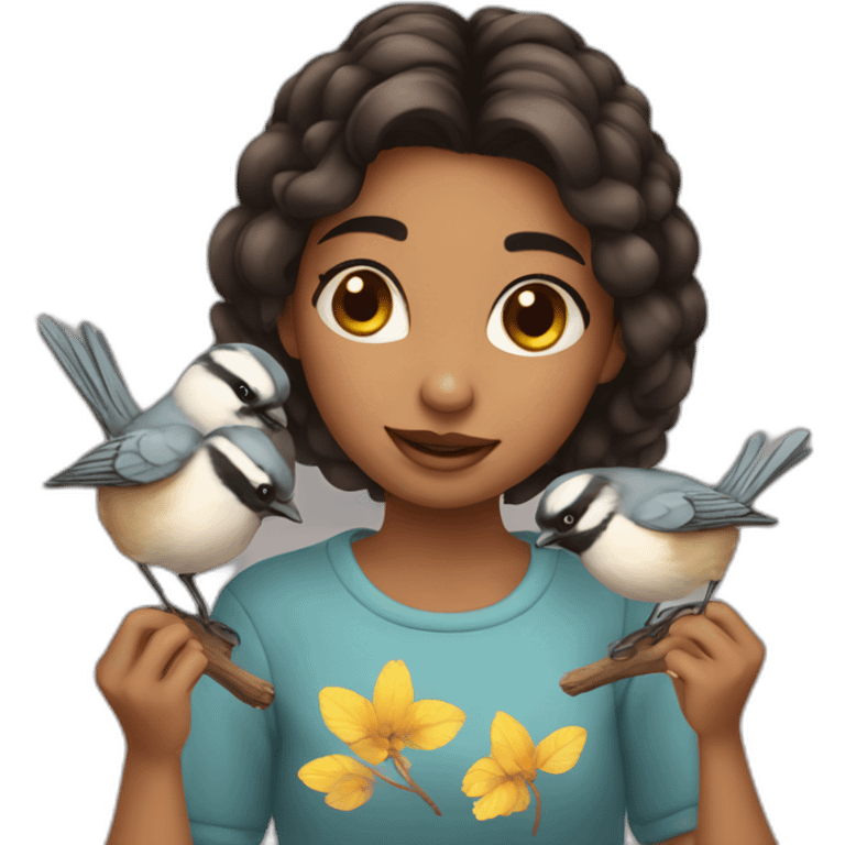 Cute girl with chickadees emoji