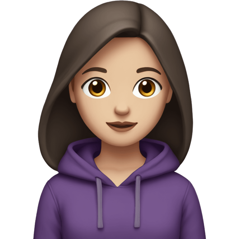 A white girl with dark brown straight hair and dark brown eyes with a purple hoodie emoji