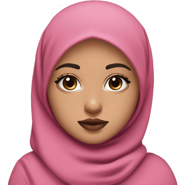 light skin with dark eyes eyeligner and lashes and black hijab jersey style and pink lips but natural pink and cute face emoji