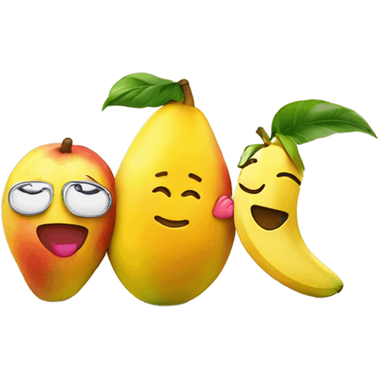 Mango with a face kissing a banana with a face emoji