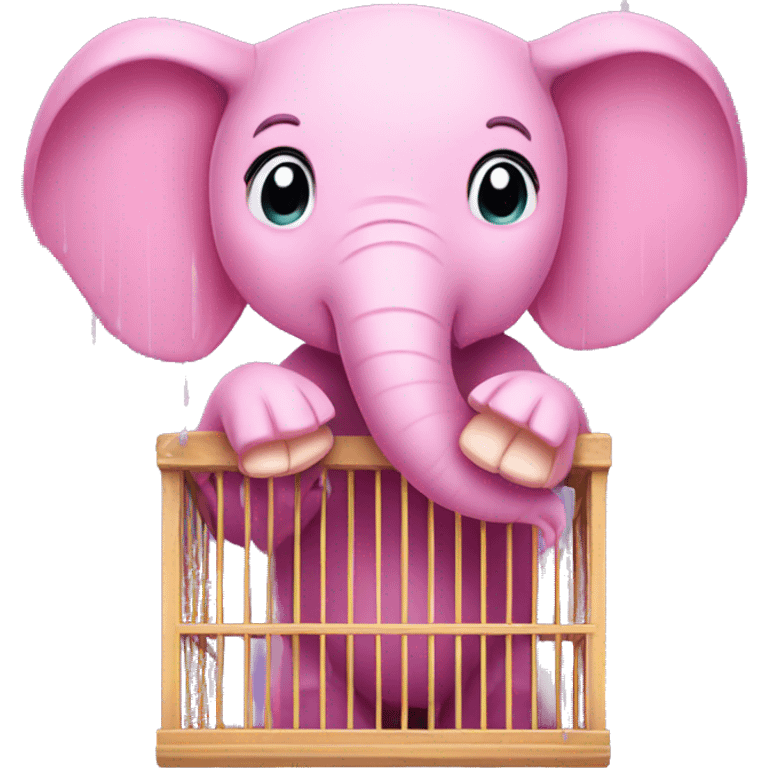 pink elephant in a cage while it’s raining emoji