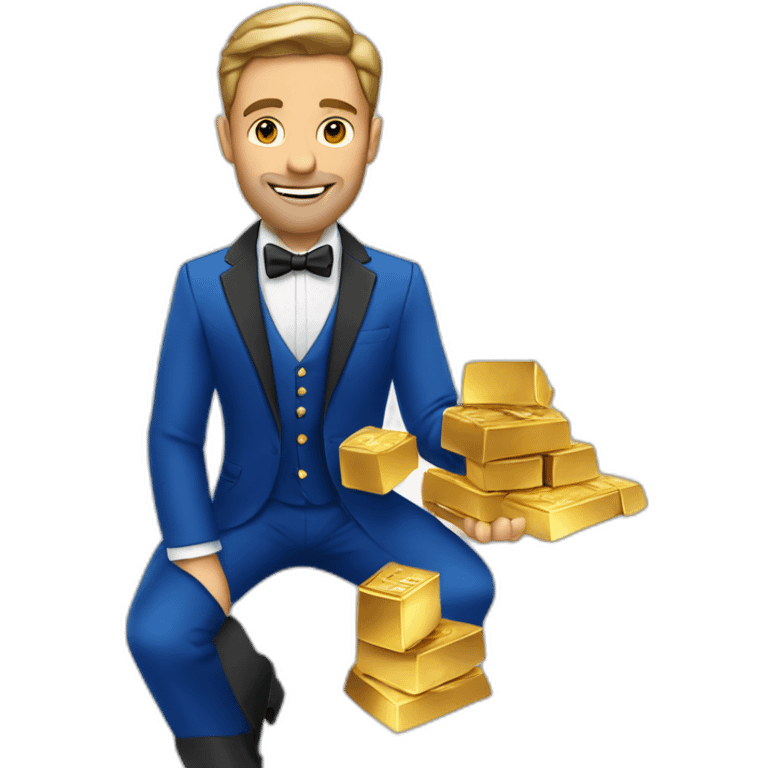 Posh-man-with-blue-suit-offering-goldbar emoji