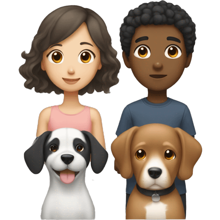 Asian girl, which has straight hair, and black boy, which had curly hair, with a dog emoji