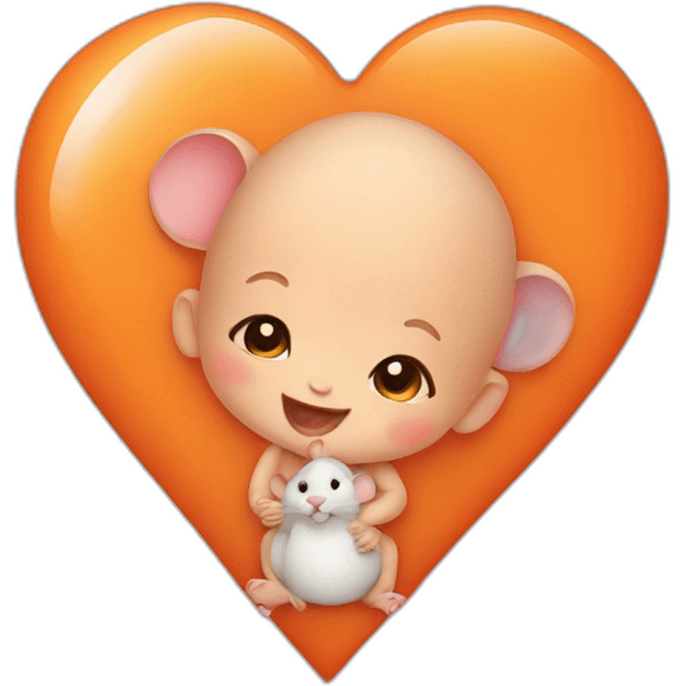 Baby and mouse inside orange heart emoji