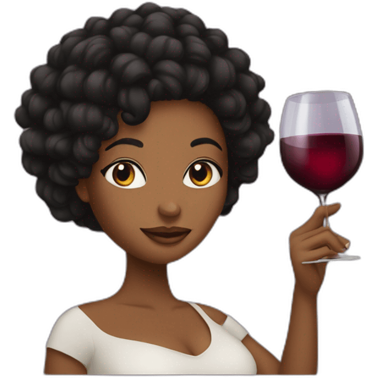 Lonf hair Black women with cup of wine emoji