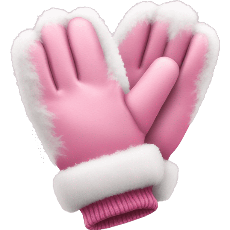 Pink winter gloves that have white fuzzy trim emoji