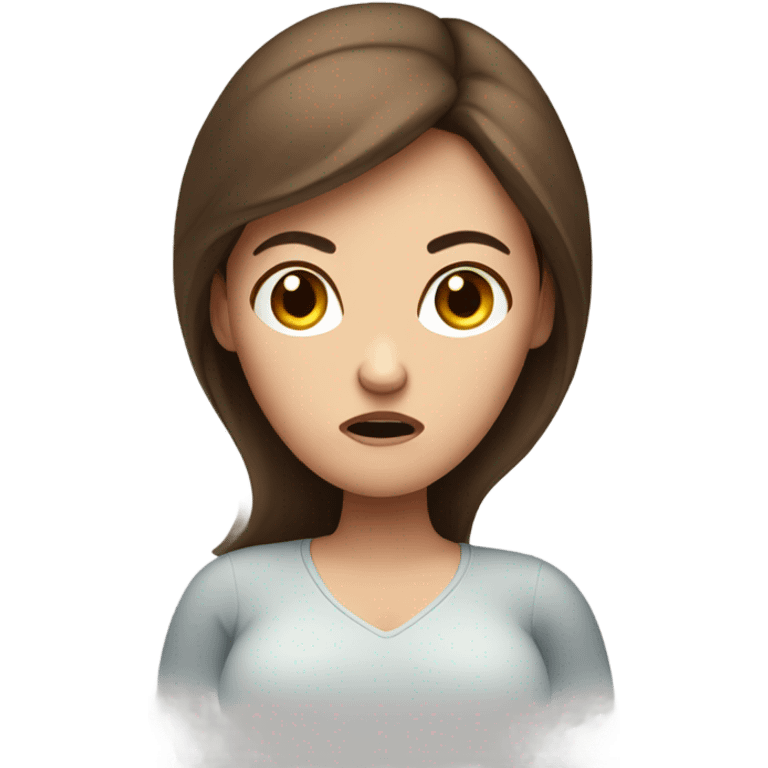 White pregnant woman with brown hair. Uncomfortable and angry. emoji