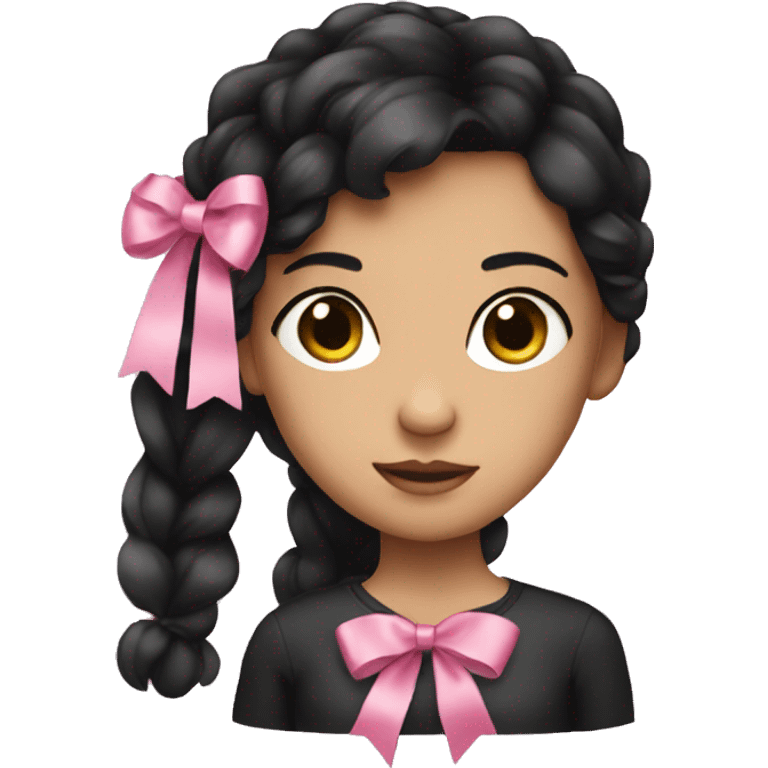 girl with black hair and a pink ribbon emoji