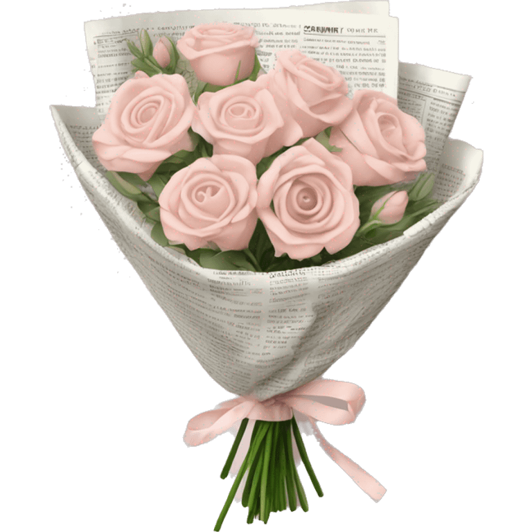 Pale blush pink flower bouquet wrapped in newspapwr emoji