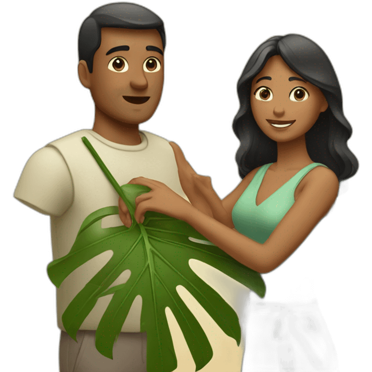 woman fanning a man with palm leaves emoji