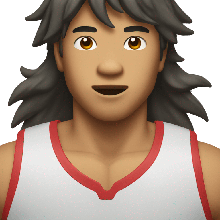 Asian guy with mullet playing basketball big muscles emoji