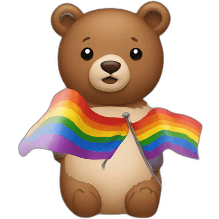 Brown bear with a lesbian flag emoji