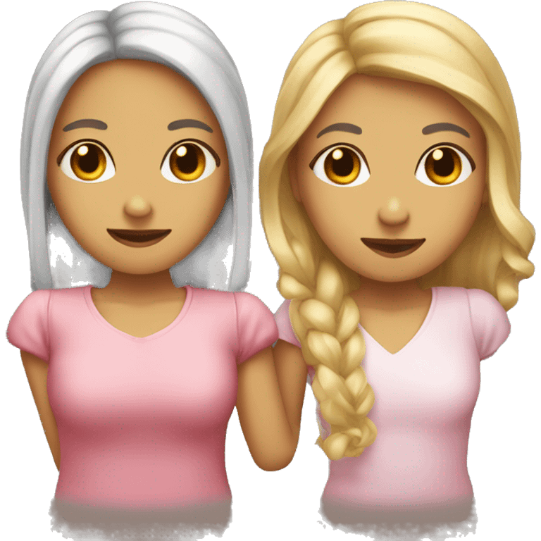 Two girls holding hands one with a combover hairstyle one with long hair emoji