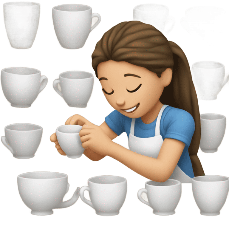 Girls make ceramic cup emoji