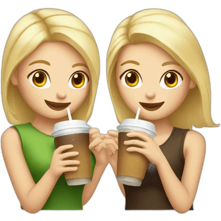 Two Girls with blonde hair drinking iced coffee emoji