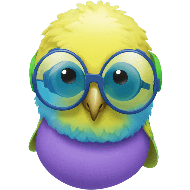 Budgie with goggles on a floaty emoji