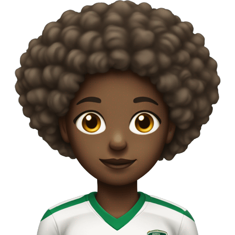 black girl aged 10 with brown curl afro in football shirt emoji