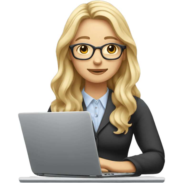 English teacher (woman blond long hair wavy not wearing glasses teaching online on her laptop) emoji