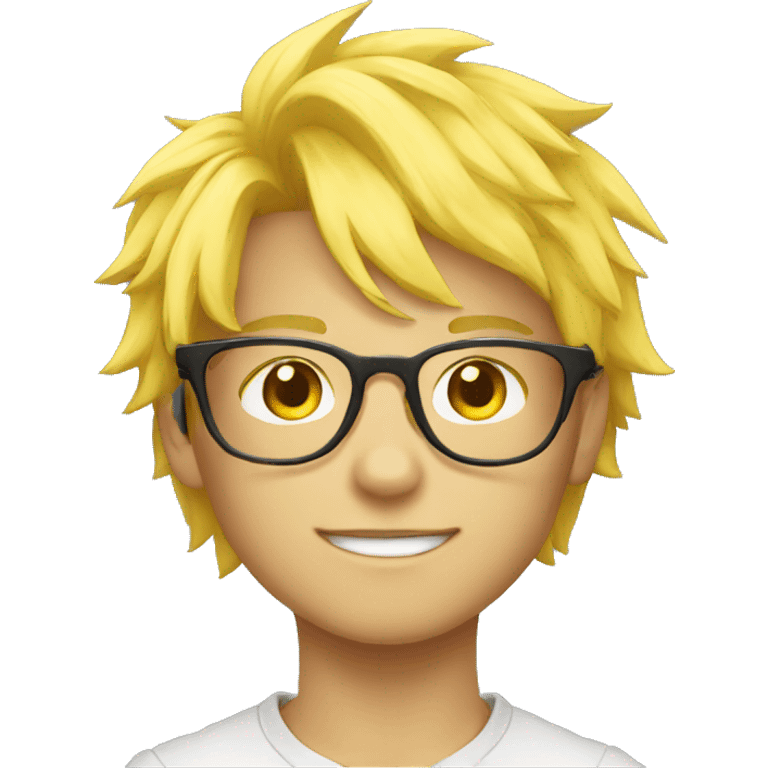 handsome kid with glases and yellow hair saiya emoji