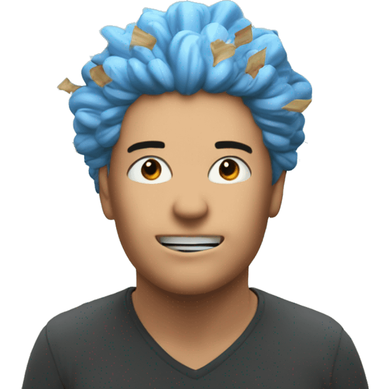 exploding head with aerial intro, books, computer, beach, world, dream emoji