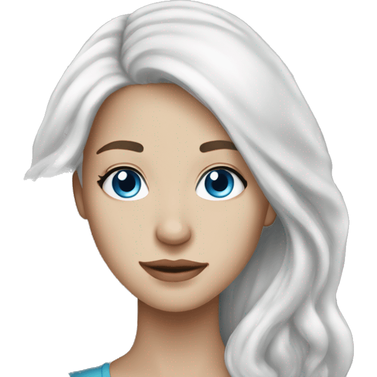 White hair young woman with long hair blue eyes freckles emoji