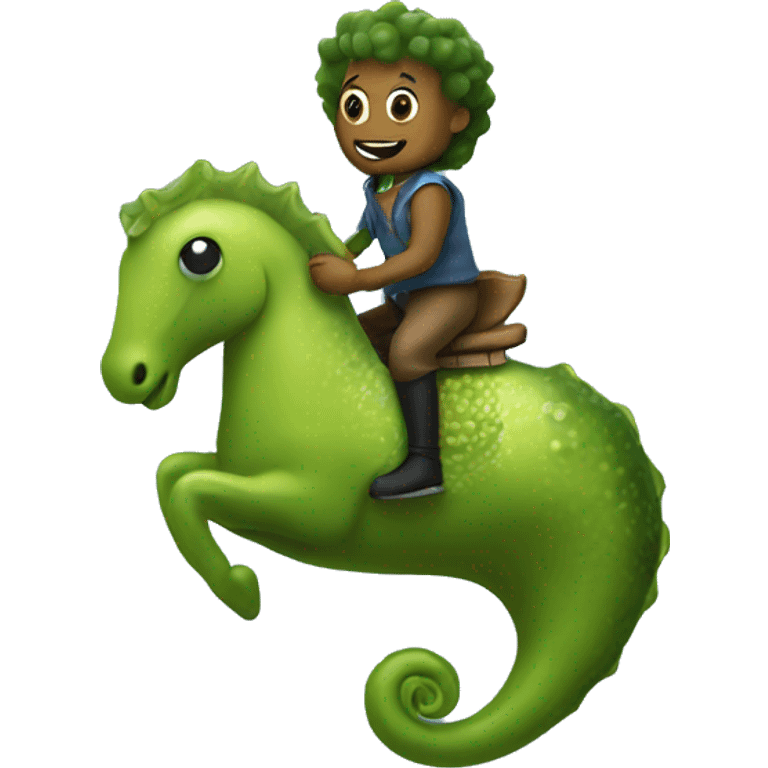 Pickle riding a seahorse emoji