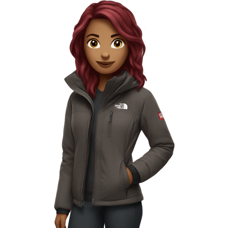 beautiful burgundy haired Girl wearing northface full body emoji