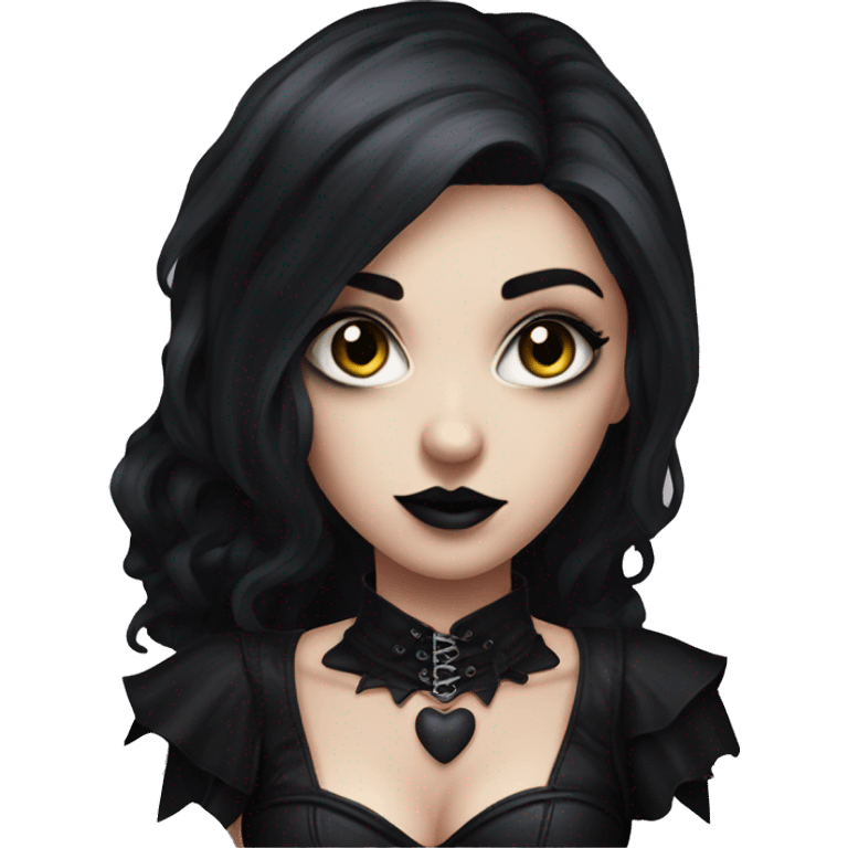 Goth girl with lots of black accessories, big chest and a black corset  emoji