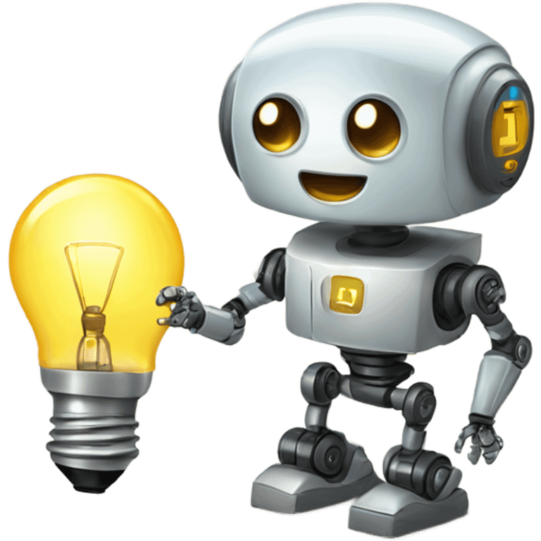 robot holds a light bulb emoji