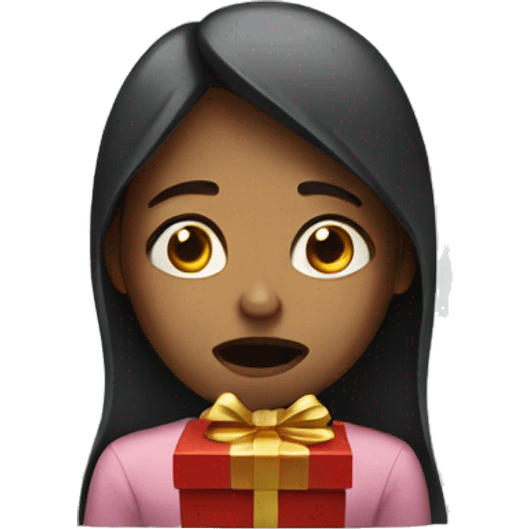 Crying woman holding a present emoji